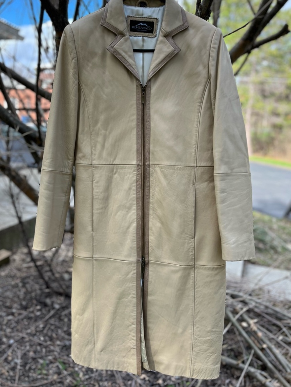 VNTG Montanaco Tan/Brown Leather Zip-Front Coat Tailored Western Cowgirl Chic Sm